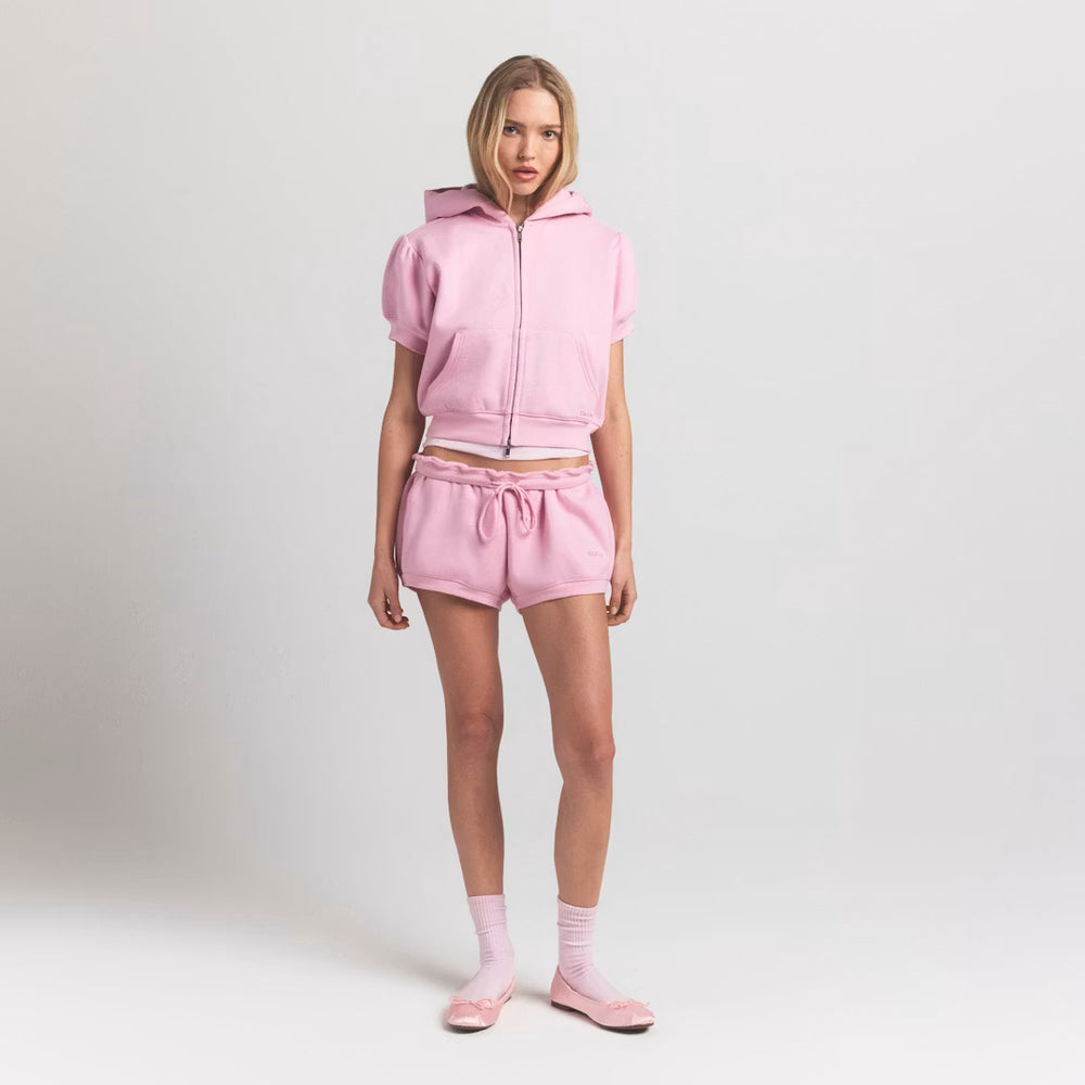 BUBBLE SLEEVE CROPPED ZIP UP