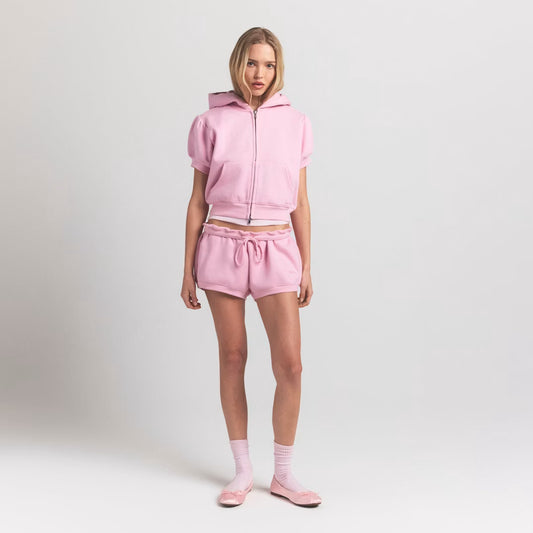 BUBBLE SLEEVE CROPPED ZIP UP