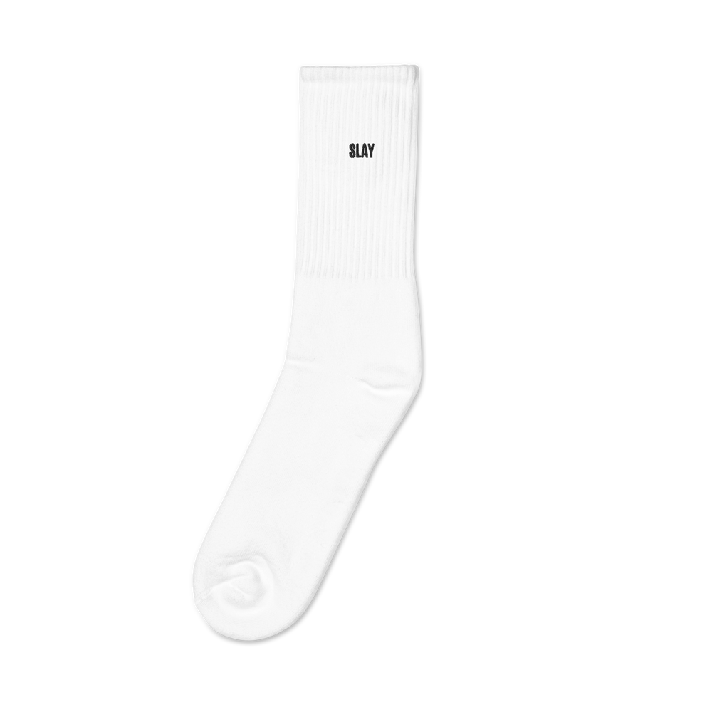 Slay White Crew Sock