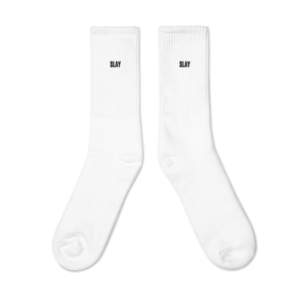 Slay White Crew Sock